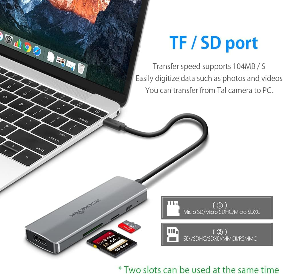 7-in-1 USB C Hub and HDMI Adapter - Features 4K USB C to HDMI, 3 USB 3.0 Ports, SD and TF Card Reader, USB-C Charging Port; Compatible with MacBook, iMac, Surface, Chromebook, Galaxy, XPS, and more.