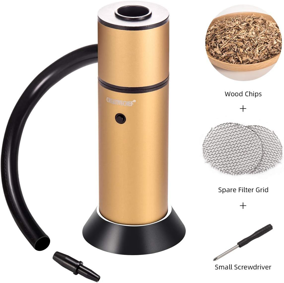  Portable Smoker Gun - Enhance Taste for Meats, Sous Vide, Grills, BBQ, Cocktails & Cheese - Includes Wood Chips (Y-Gold)