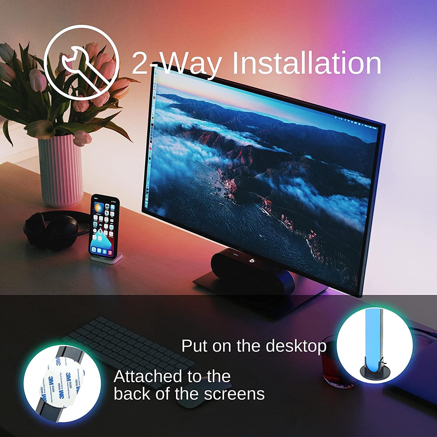 RGB Smart Light Bar with Bluetooth App Control, 19 Scene Modes, 16 Million Colors, USB Powered LED Play Light Bar for PC, TV, Entertainment, Party