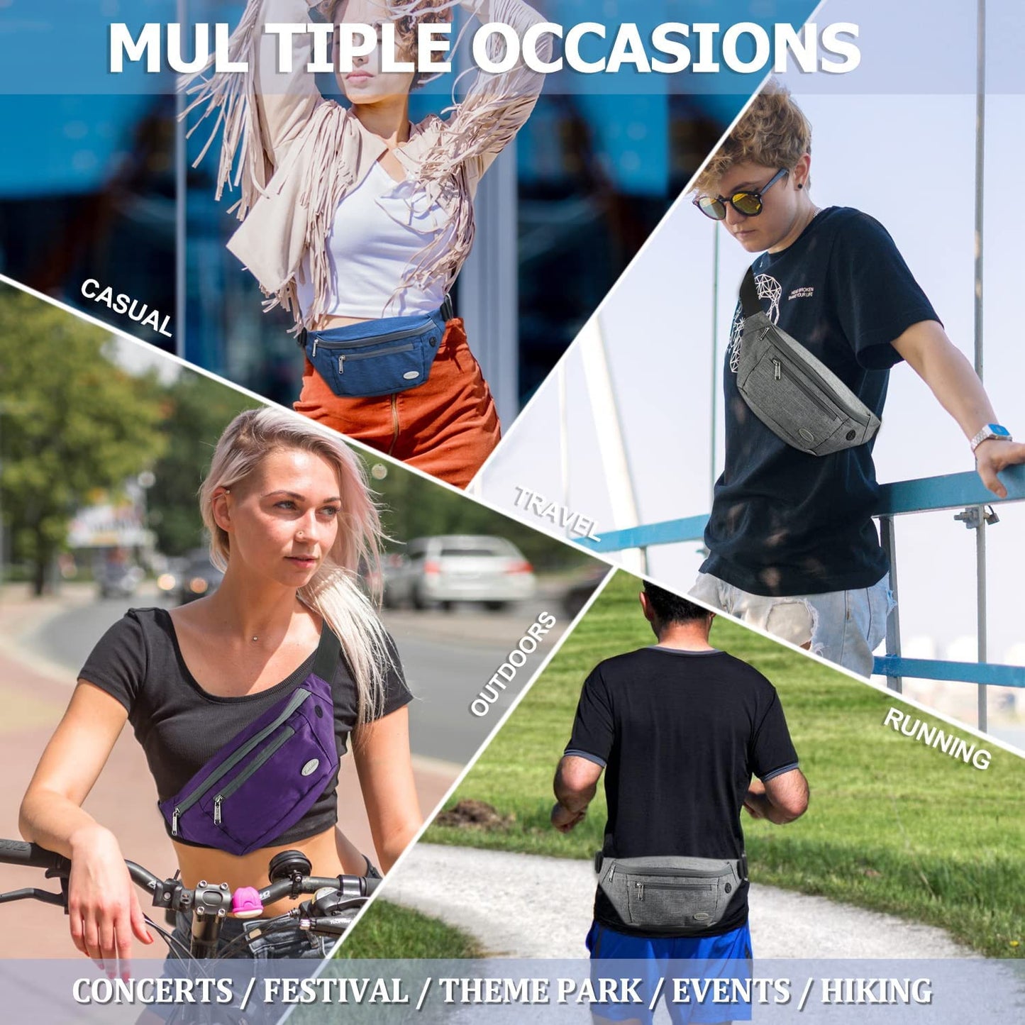 Multi-Pocket Fanny Pack - Stylish Waist Pack for Women and Men - Perfect for Hiking, Running, Travel, and Cycling.