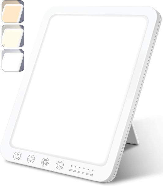 UV-Free Light Therapy Lamp with Timer, 12,000 Lux Brightness, 5 Brightness Levels, 3 Color Temperature Modes, Memory Function, Wall-Mountable with 180° Rotatable Stand, Compact for Home Office and Travel