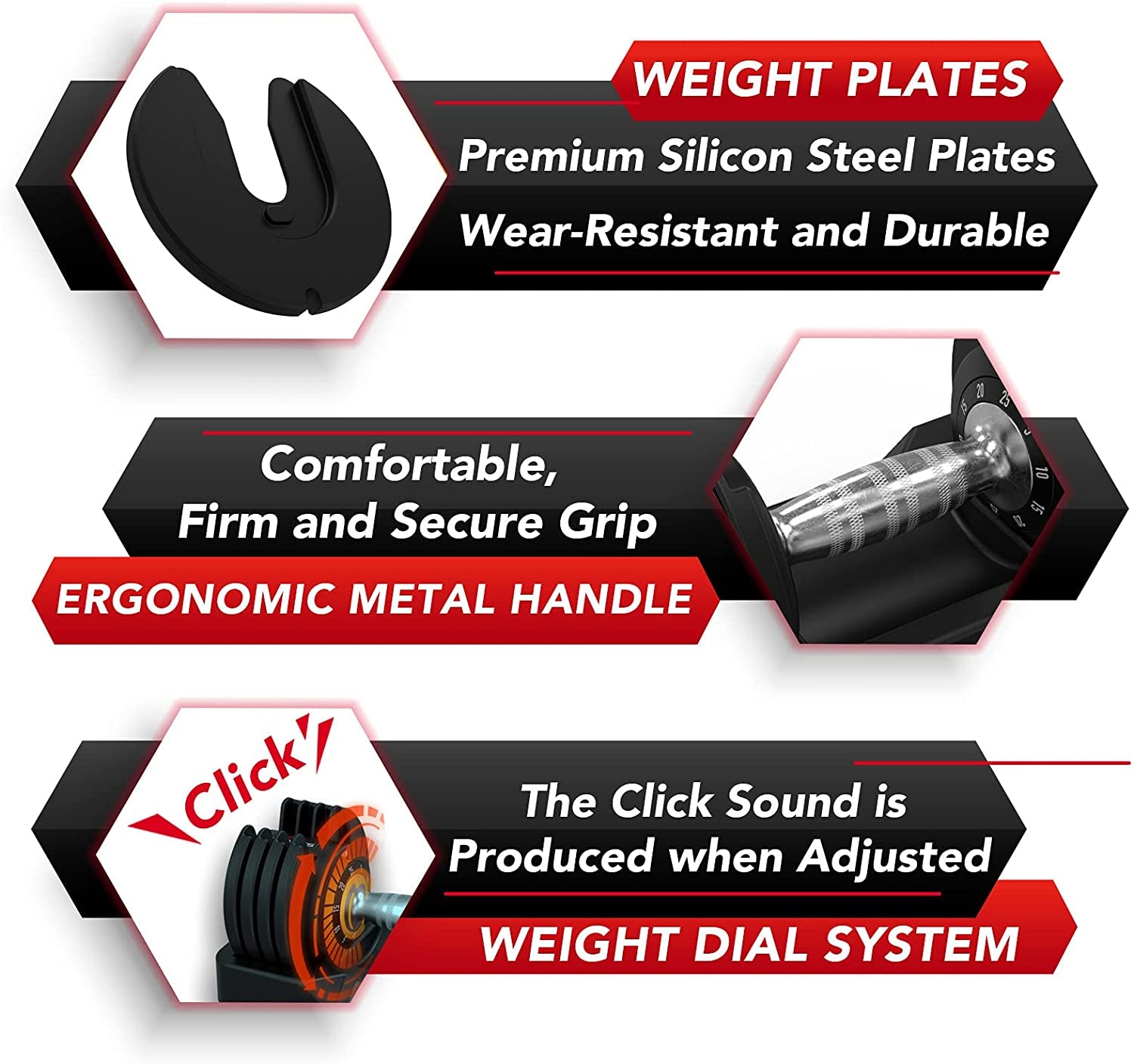  Fitness Adjustable Dumbbells Set - 25lb Dumbbell with Secure Anti-Slip Metal Handle for Effective Exercise & Full Body Workout - Fast Weight Adjustment for Optimal Fitness