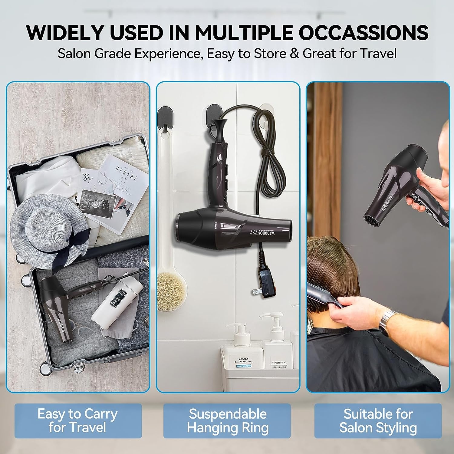 Professional Hair Dryer - 2200W Ionic Blow Dryer with Blue Ray Hair Care, Powerful AC Motor, Fast Drying, Constant Temperature, Low Noise; Suitable for Curly Hair, Ideal for Women and Men, Black Design.