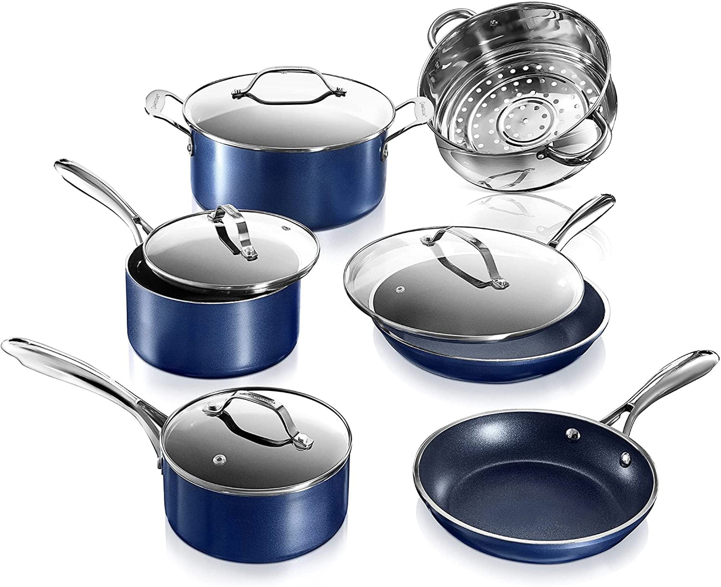 Blue 10-Piece Non-Stick Cookware Set - High-Quality, Long-Lasting Kitchen Set with Pot and Pan Set, Heat-Resistant Handles, Oven and Dishwasher Safe, 100% Toxin-Free