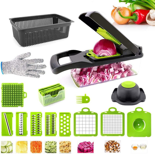 Vegetable Chopper with Container and Cut-Resistant Glove: Multifunctional Manual Mandoline Slicer and Vegetable Cutter