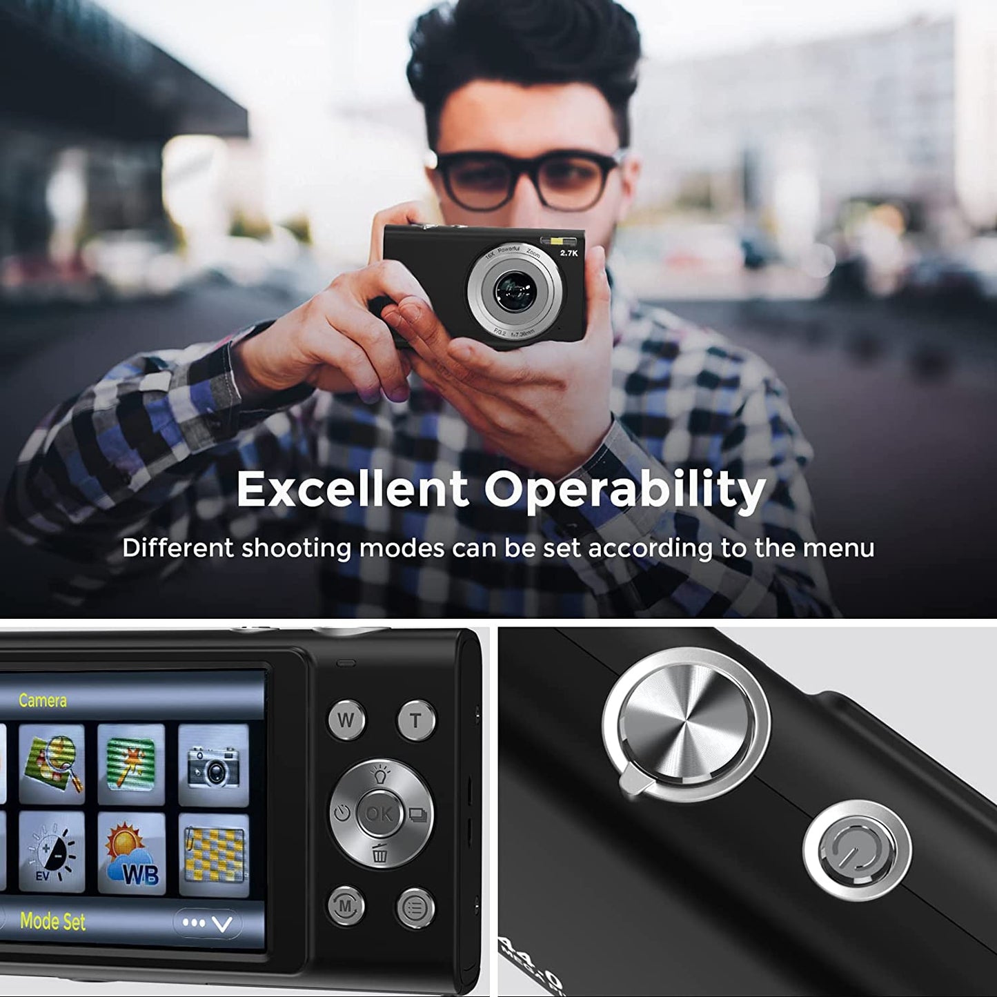 Portable Mini Compact Digital Camera Auto Focus HD 2.7K Vlogging Camera with 48MP, 16X Digital Zoom, 32GB Memory Card, 2 Batteries - Perfect for Kids, Teens, Adults, and Beginners for YouTube and More