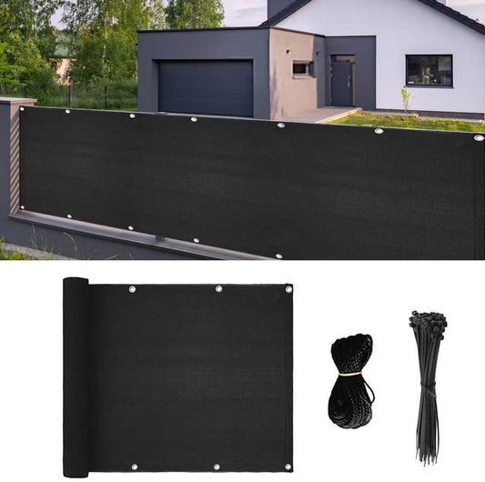 UV-Resistant Balcony Privacy Screen Fence, 3ft x 16.4ft Patio Mesh Windscreen Deck Fence for Apartment Outdoor Patio Backyard with Cable Ties and Rope, Black