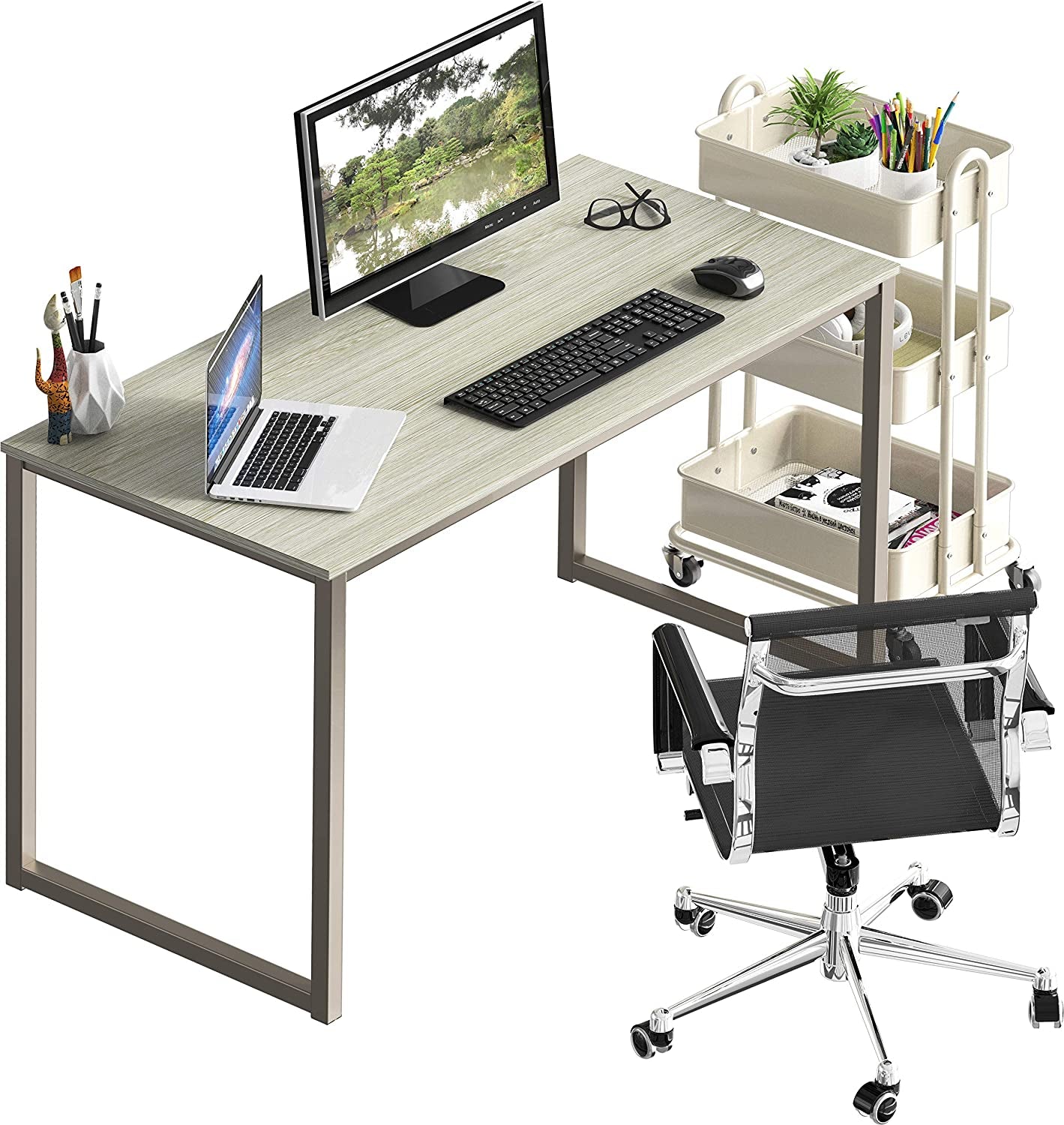 48-Inch Home Office Computer Desk in Maple Finish, with Dimensions of 121 cm W x 60 cm D.