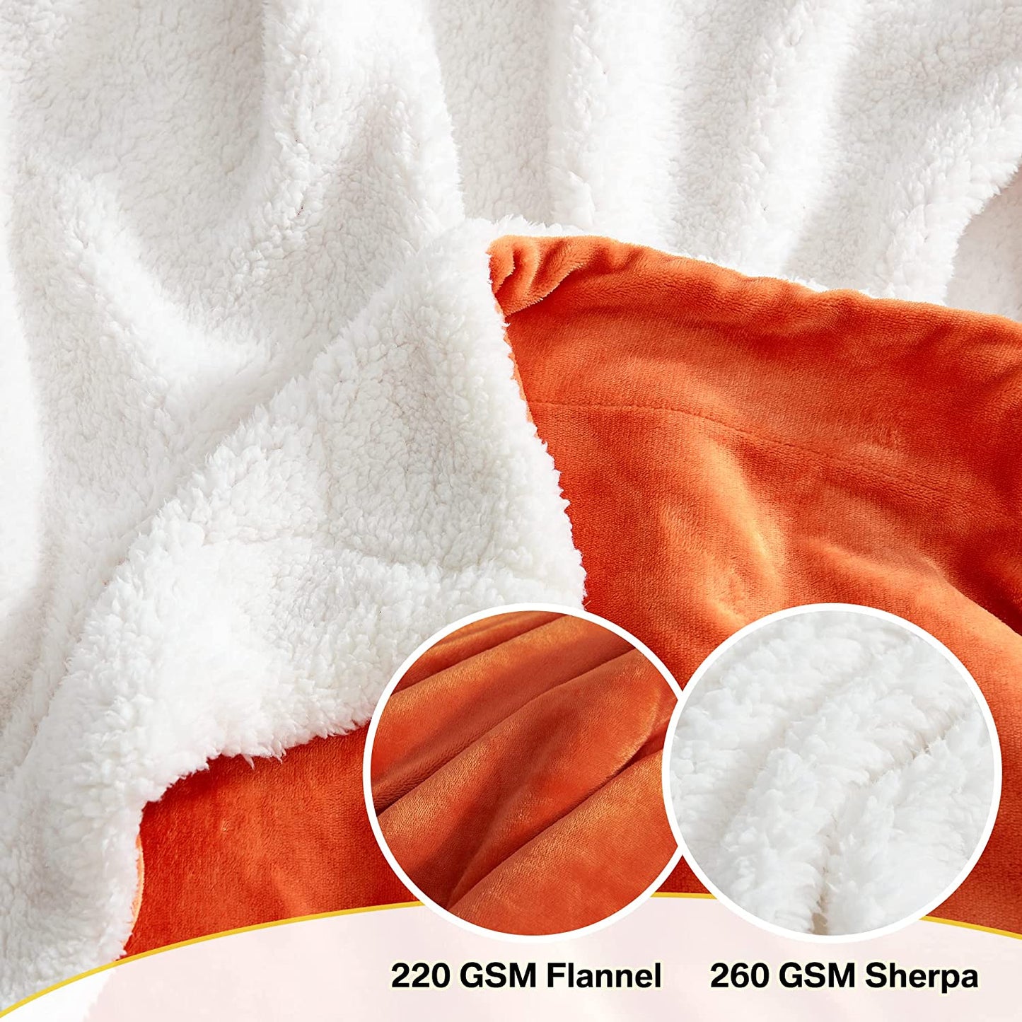 Kids Sherpa Fleece Throw Blanket for Couch - A Winter Warm, Fuzzy, and Soft Blanket measuring 50 inches x 60 inches. It's Velvet Reversible and offers a Luxurious feel. Ideal for home, bed, and school use, and comes in an attractive Orange color.