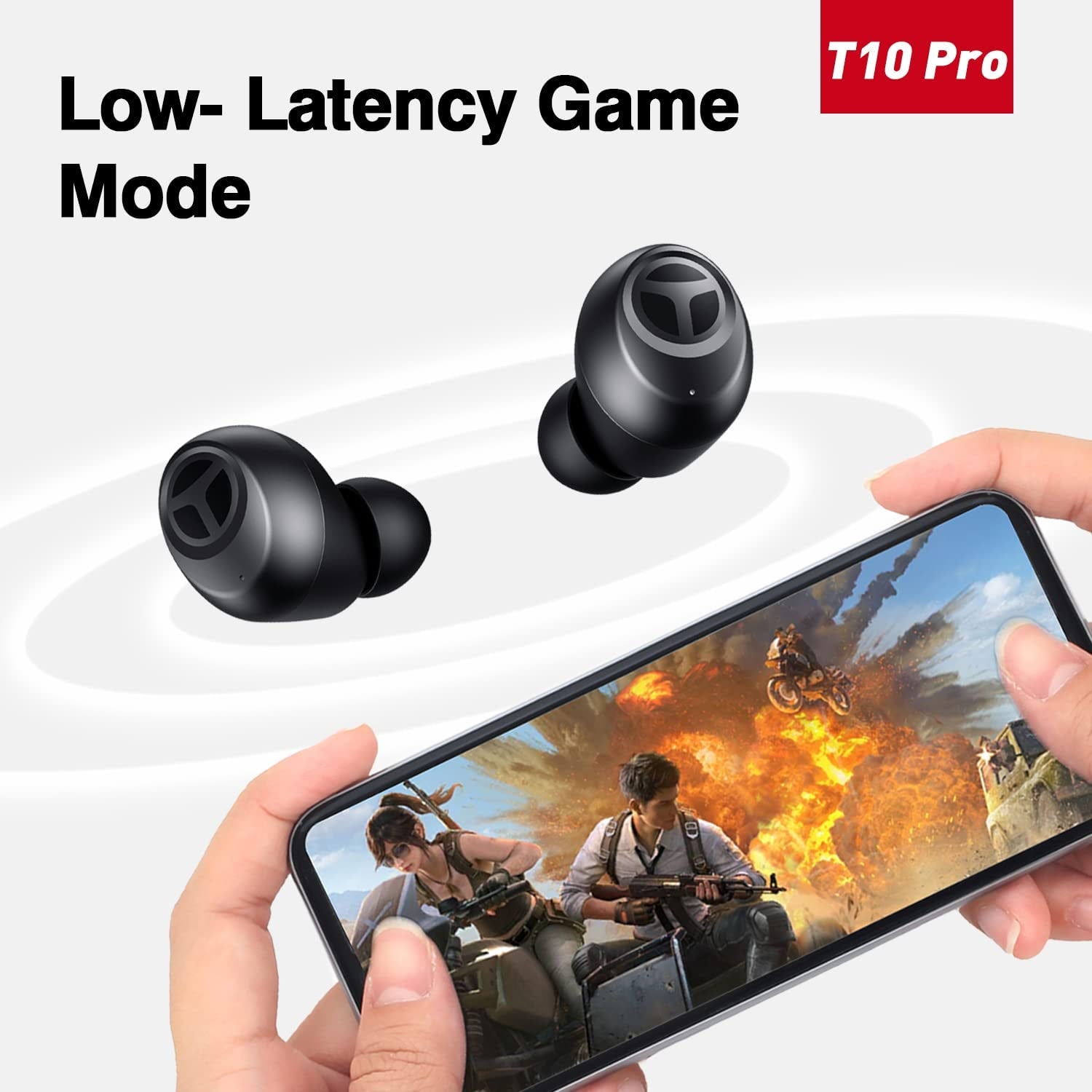 T10 Pro Wireless Earbuds with 12mm Premium Deep Bass Driver, Low Latency Game Mode, IPX7 Waterproof, Bluetooth 5.3 In-Ear Headphones, and Wireless Charging