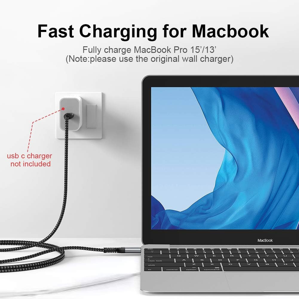 10ft 100W UNAMAK USB Type C Fast Charging Cable - Compatible with iPad Pro, MacBook Pro, Samsung Galaxy S20, Pixel 3