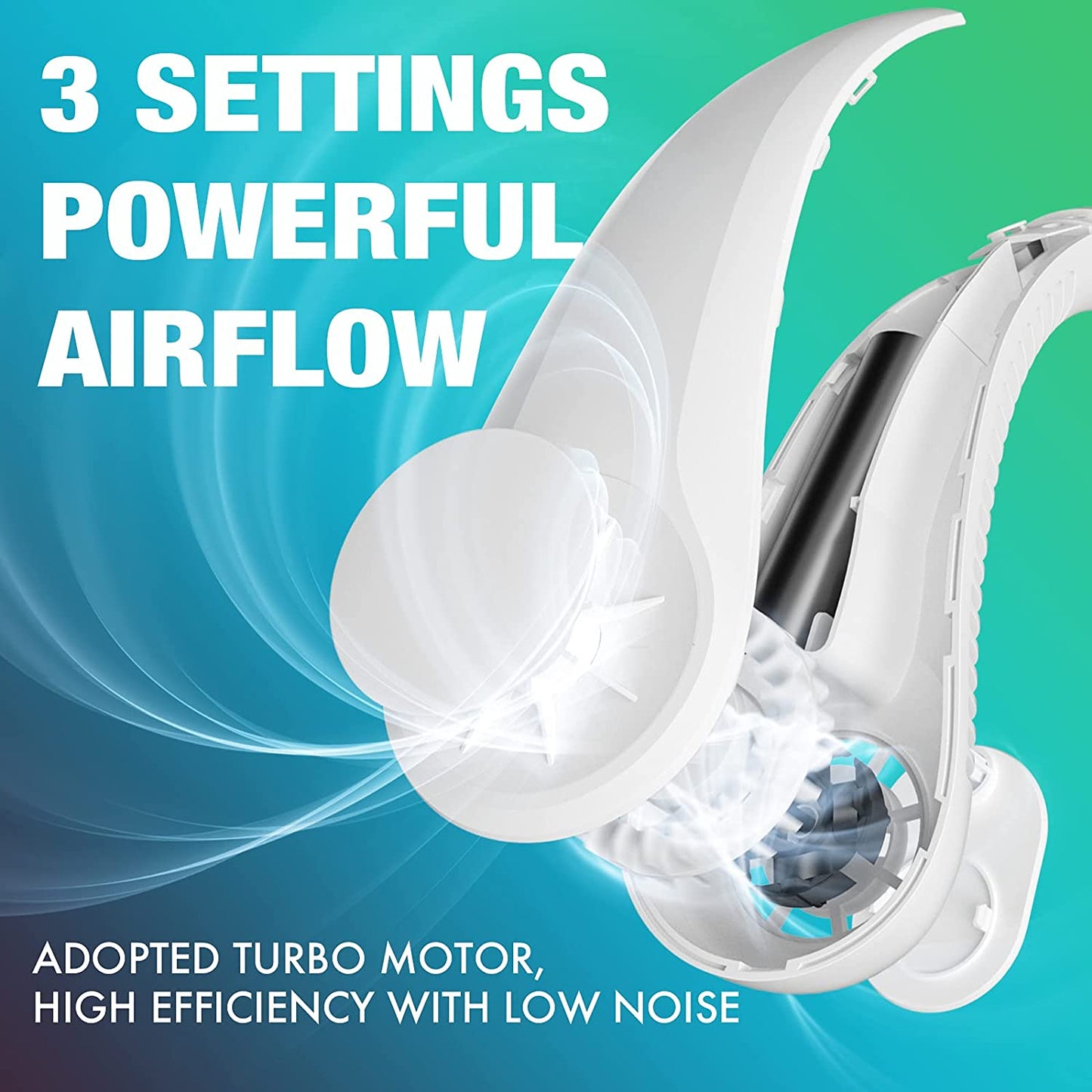 Hands-Free Bladeless Portable Neck Fan - Battery Operated, Wearable Personal Fan - Rechargeable with 4000mAh Battery - Equipped with 3 Speeds, 3 Turbo Motors, and 79 Air Outlets for 360° Cooling - USB Powered Hanging Fans - Color: White.