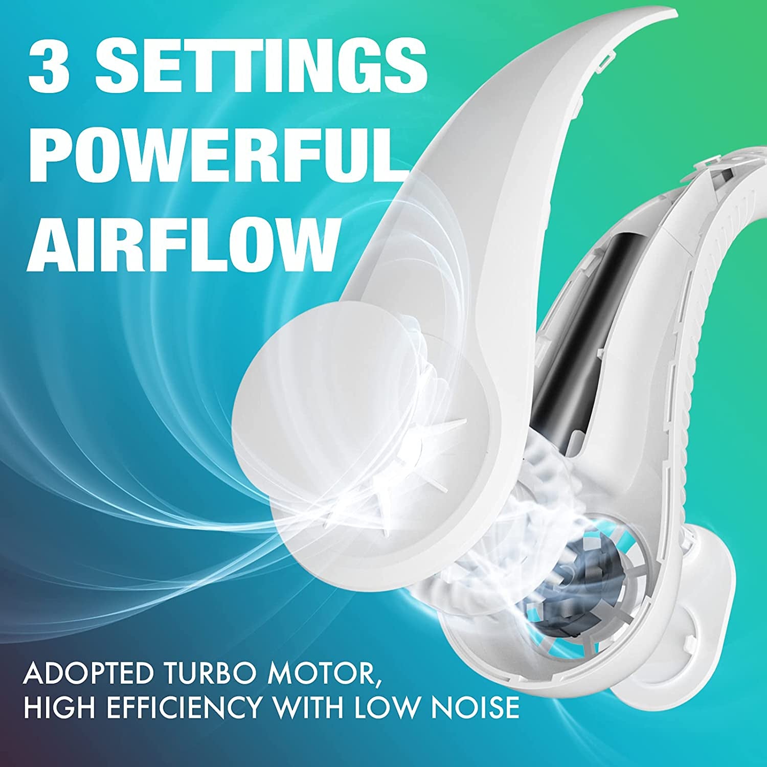 Hands-Free Bladeless Portable Neck Fan - Battery Operated, Wearable Personal Fan - Rechargeable with 4000mAh Battery - Equipped with 3 Speeds, 3 Turbo Motors, and 79 Air Outlets for 360° Cooling - USB Powered Hanging Fans - Color: White.