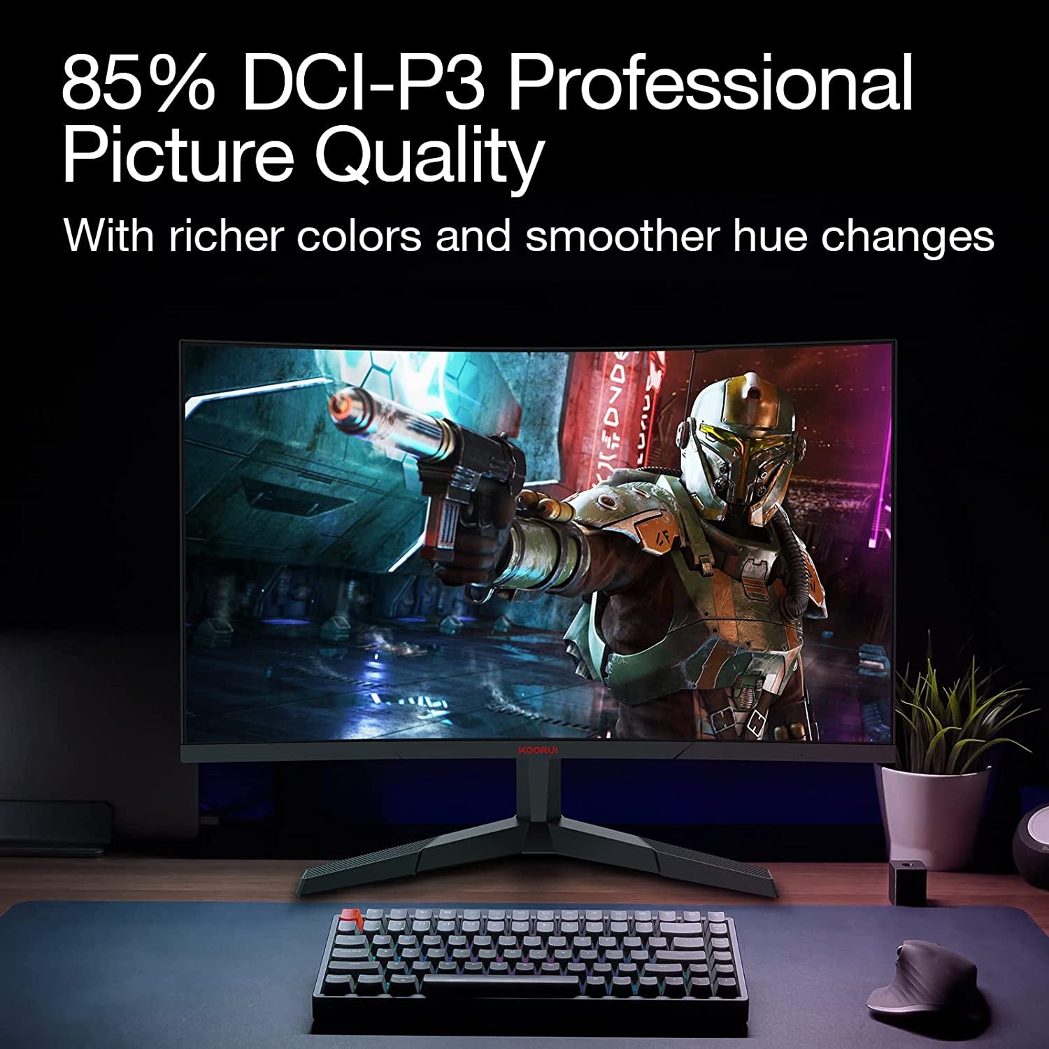 QHD Curved 27 Inch Monitor - High-Performance VA Gaming Monitor with Fast Refresh Rate and Eye Protection (2560 * 1440P, R1800, 144Hz, 1ms, DCI-P3 85%, DP+HDMI, Game Mode, Rocker Button) - Sleek Design with Narrow Bezel