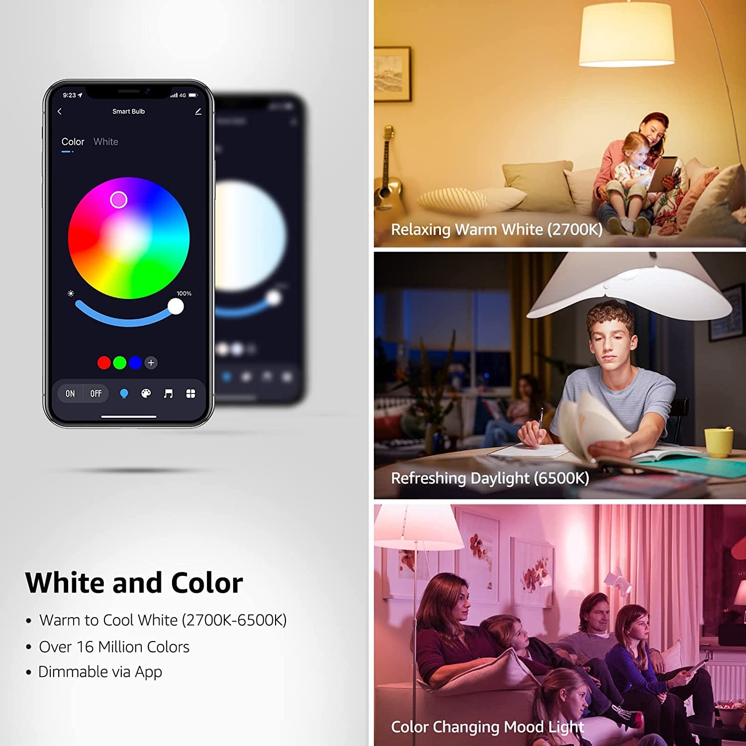 Smart Light Bulbs: Bluetooth Color Changing Bulbs, Dimmable via App (Bluetooth, not WiFi), Equivalent to 60 Watts, A19 E26 RGB Bulb for Bedroom, Home, Party, and More.