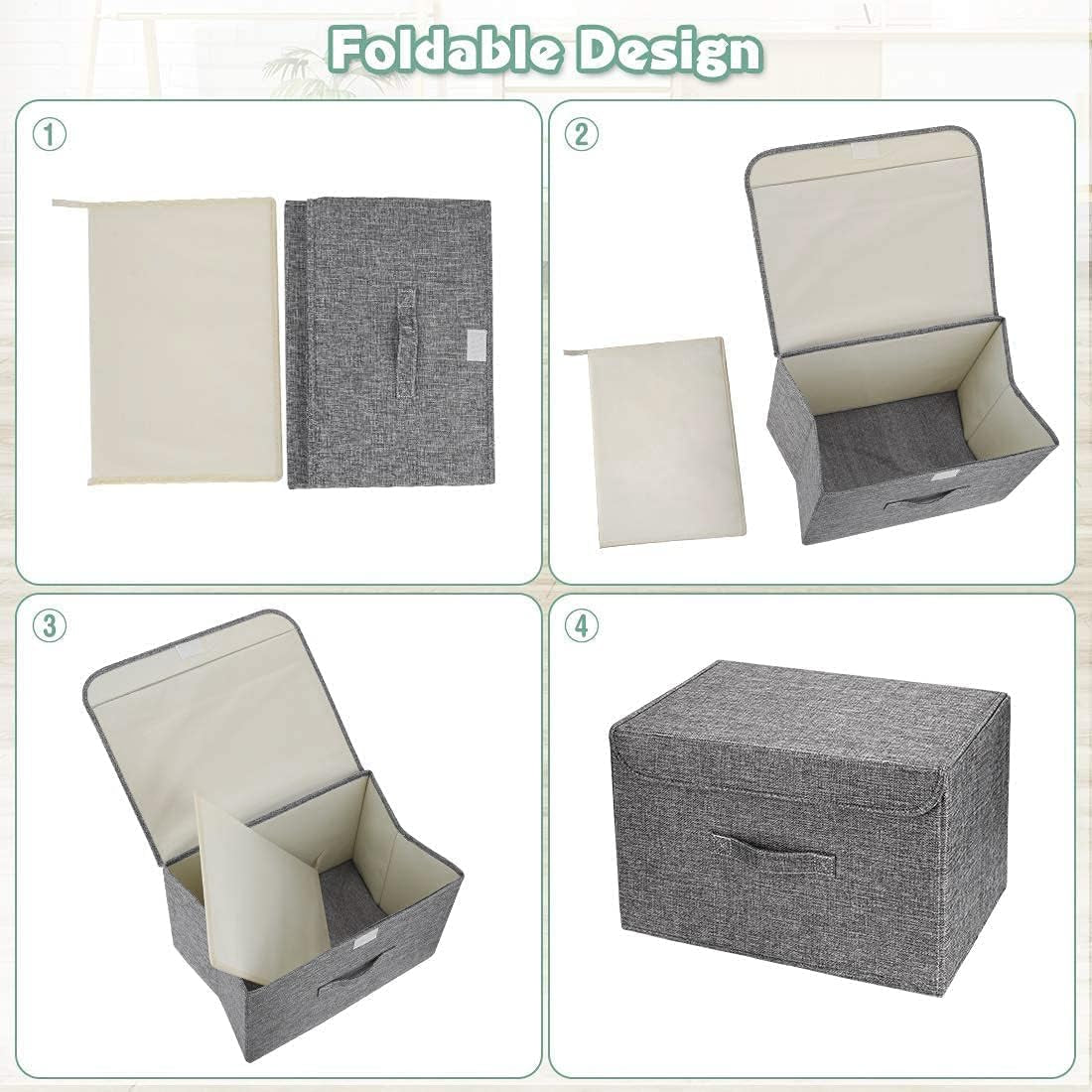 2Pcs Storage Bins with Lid, Fabric Storage Box with Lid, Foldable Large Basket Boxes with Handle Storage Organizer for Books, Clothes, Toys, Home, Bedroom, Closet, Office