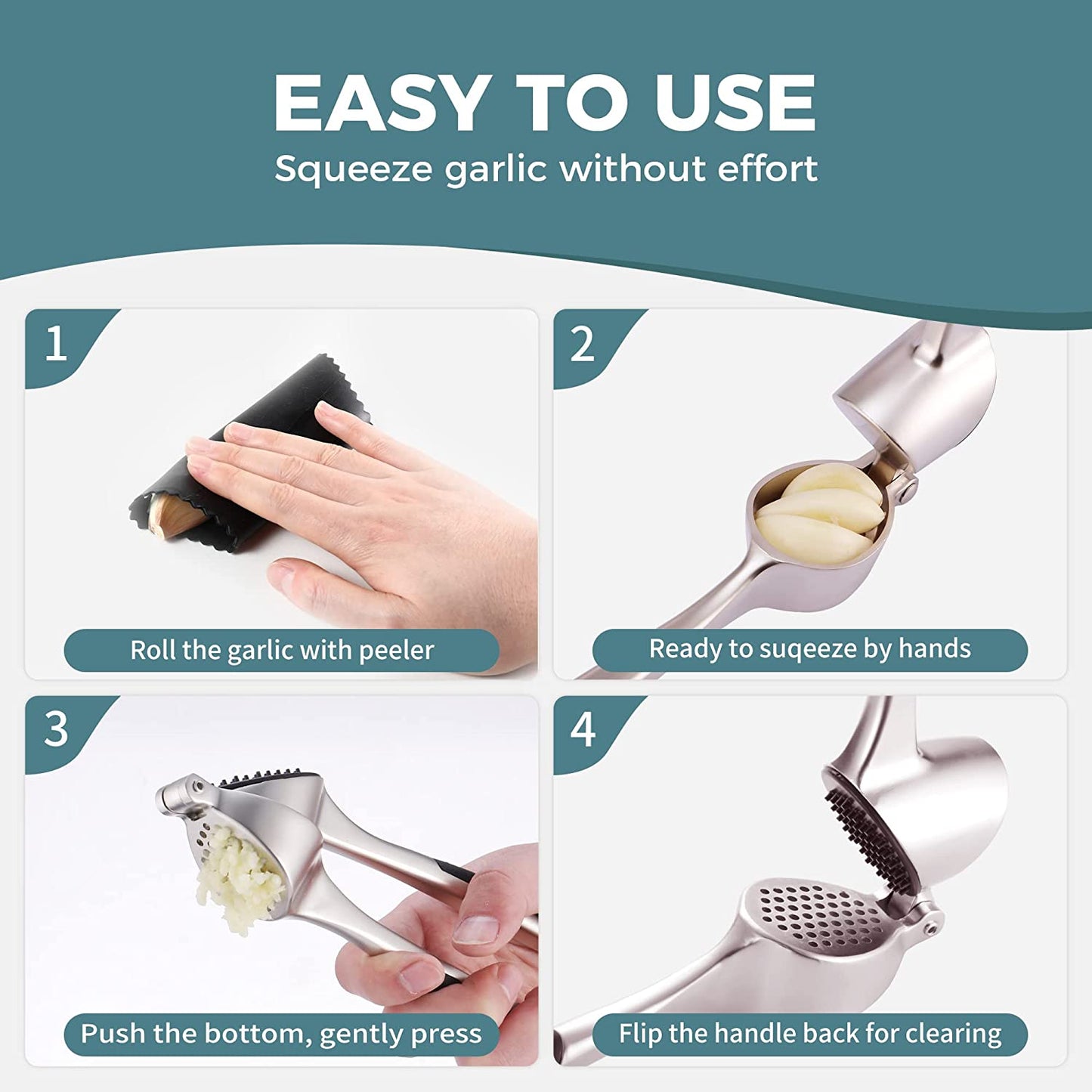 Premium Garlic Press, Mincer with Cood Ergonomic Grips, Professional Garlic Presser Crusher and Peeler Set, Sturdy Ginger Press for Nuts & Seeds, Easy to Clean and Dishwasher Safe