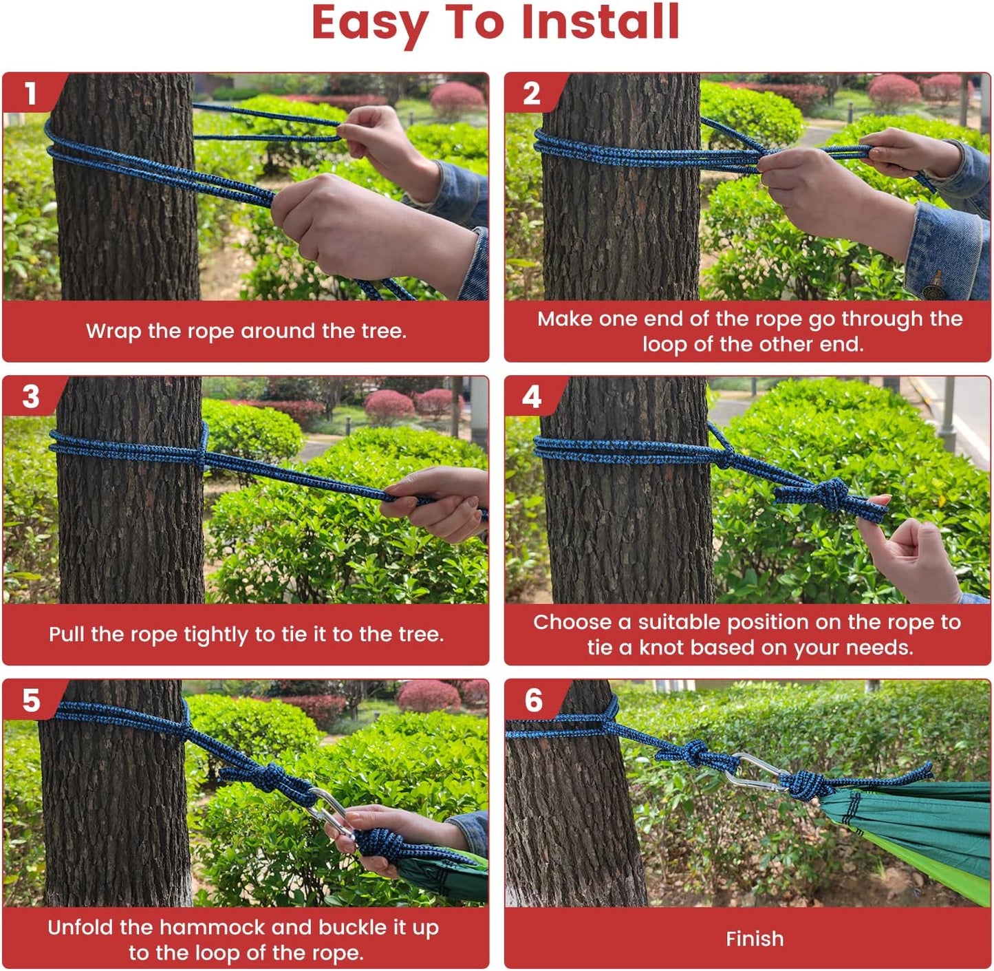 Single & Double Camping Hammock - Nylon Hammock with 660lbs Weight Capacity, Includes 2 Tree Ropes and 2 Metal Hooks, Portable and Lightweight, Ideal for Camping, Backpacking, Travel, Beach, Garden, and Courtyard.