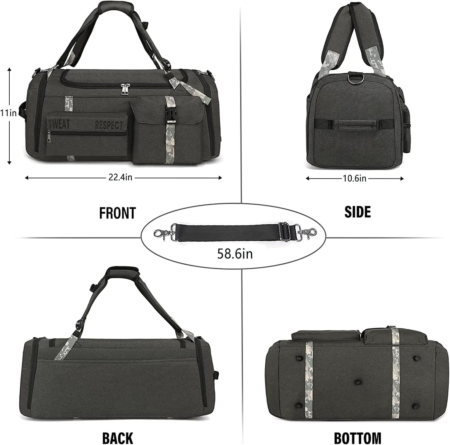 Sports Duffle Bag Backpack - Large Gym Bag for Men - Includes Shoe Compartment and Wet Pocket - Ideal for Travel and Sports Activities.