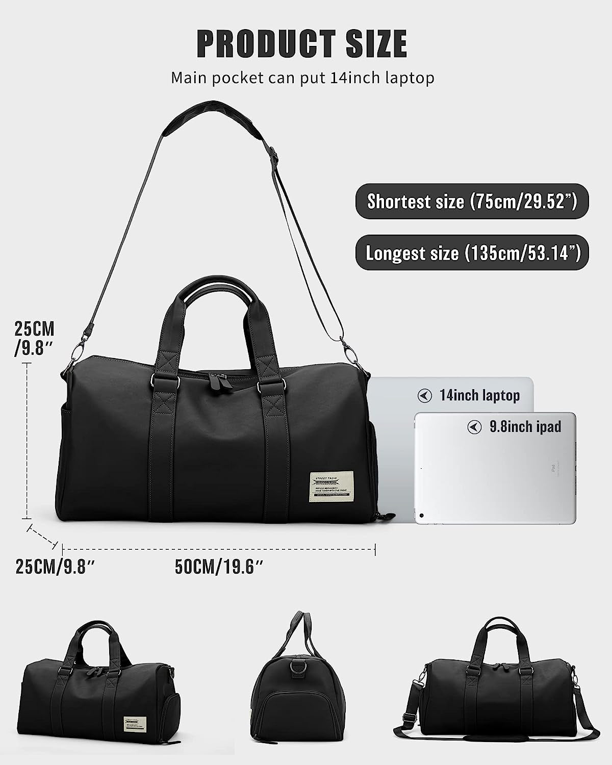 Waterproof Leather Gym Duffle Bag - Large Sports Bag for Travel - Features Shoes Compartment and Wet Bag - Suitable for Men and Women - Ideal for Weekends and Overnight Trips.