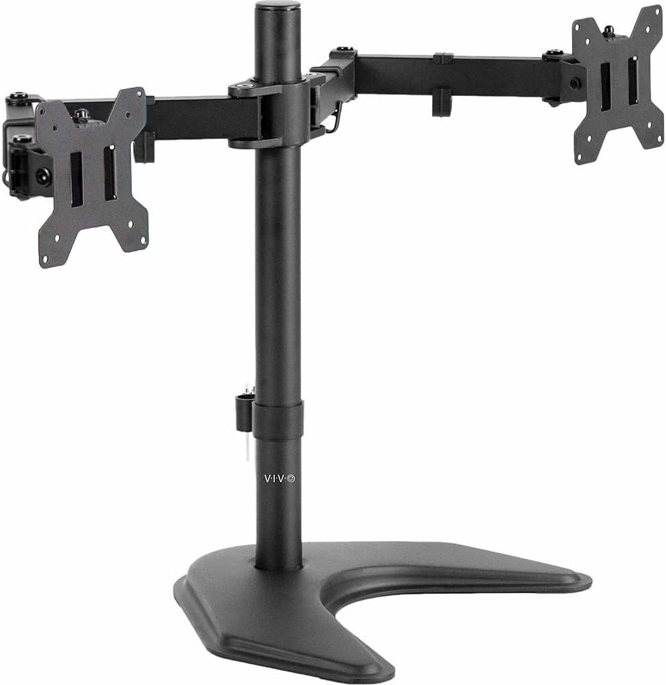 Free-Standing Desk Stand for Dual LED LCD Monitors - Supports 2 Screens up to 27 Inches with Heavy-Duty Fully Adjustable Arms, Max VESA 100x100mm