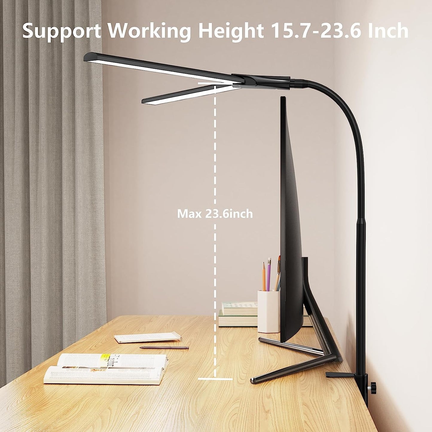 Double-Head LED Desk Lamp for Home Office, Extra Bright Workbench and Office Lighting, Eye Protection Modern Desk Light for Monitor, Studio Work, Reading, 1200 Lumens