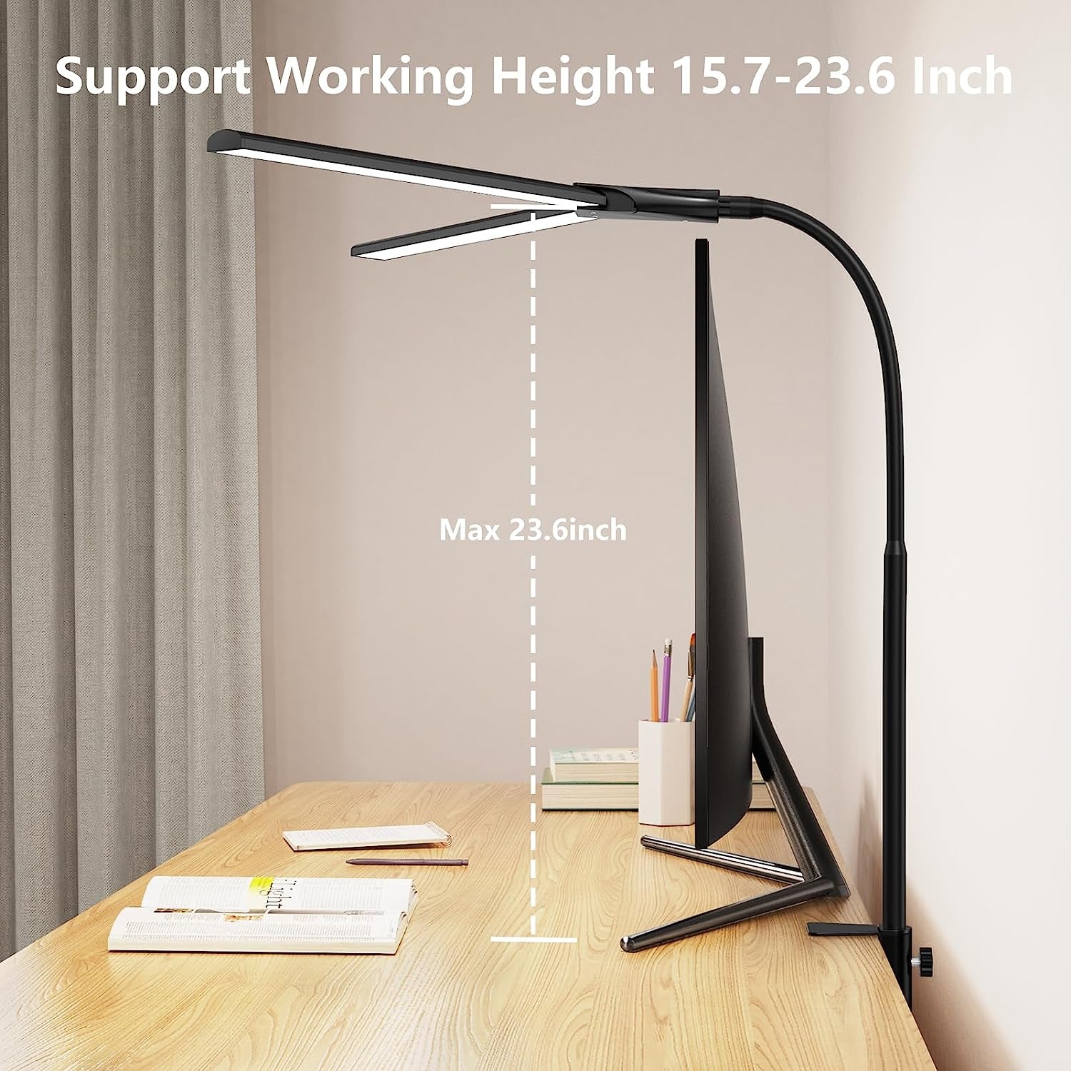 Double-Head LED Desk Lamp for Home Office, Extra Bright Workbench and Office Lighting, Eye Protection Modern Desk Light for Monitor, Studio Work, Reading, 1200 Lumens