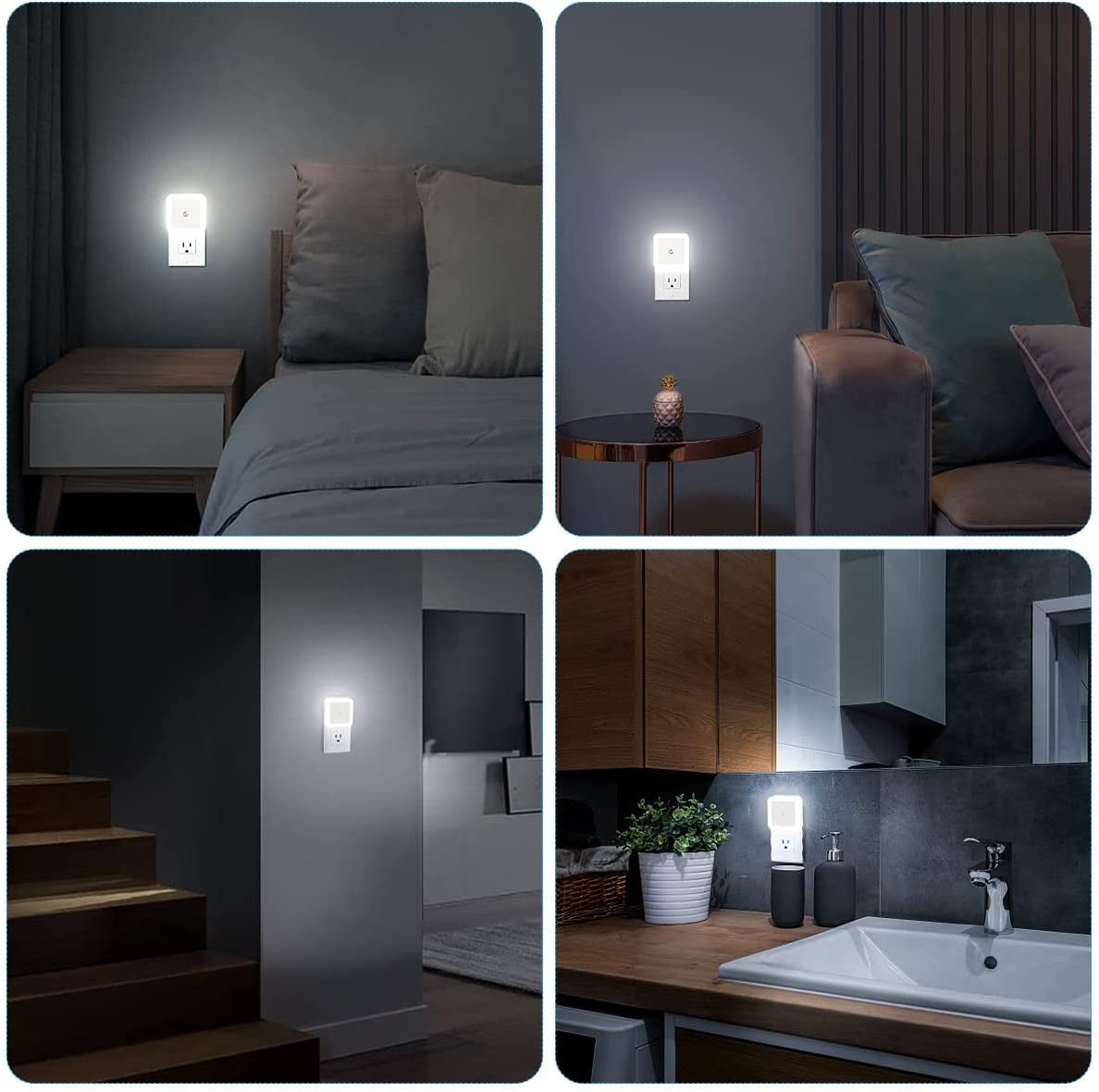 Night Light 8-Pack: These LED Night Lights plug into the wall and feature a Dusk to Dawn Light Sensor. They are ideal for Kids' Bedrooms, Bathrooms, Toilets, Hallways, and Nurseries. The Night Lights have an Auto On/Off function