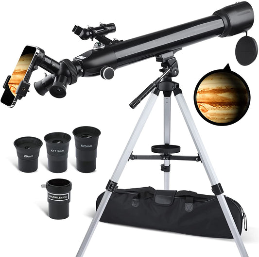 Astronomy Telescopes for Adults, 70mm Aperture 700mm AZ Mount Refractor Telescope for Kids and Beginners with Adjustable Tripod, Nylon Bag, and Phone Adapter
