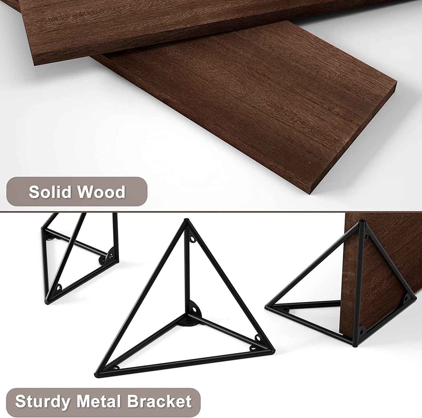 Set of 3 Rustic Wall Mounted Floating Shelves - Ideal for Bedroom, Bathroom, Living Room, Kitchen in Dark Walnut