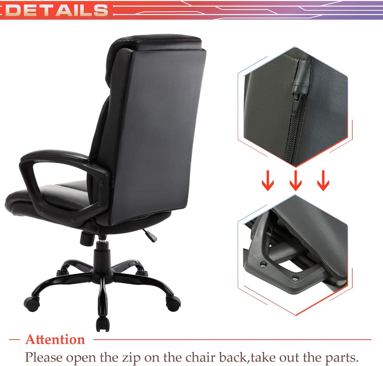 Executive Bonded Leather High-Back Office Chair - Swivel Task Chair with Rocking Function, Designed for Computer Desks, in Black.