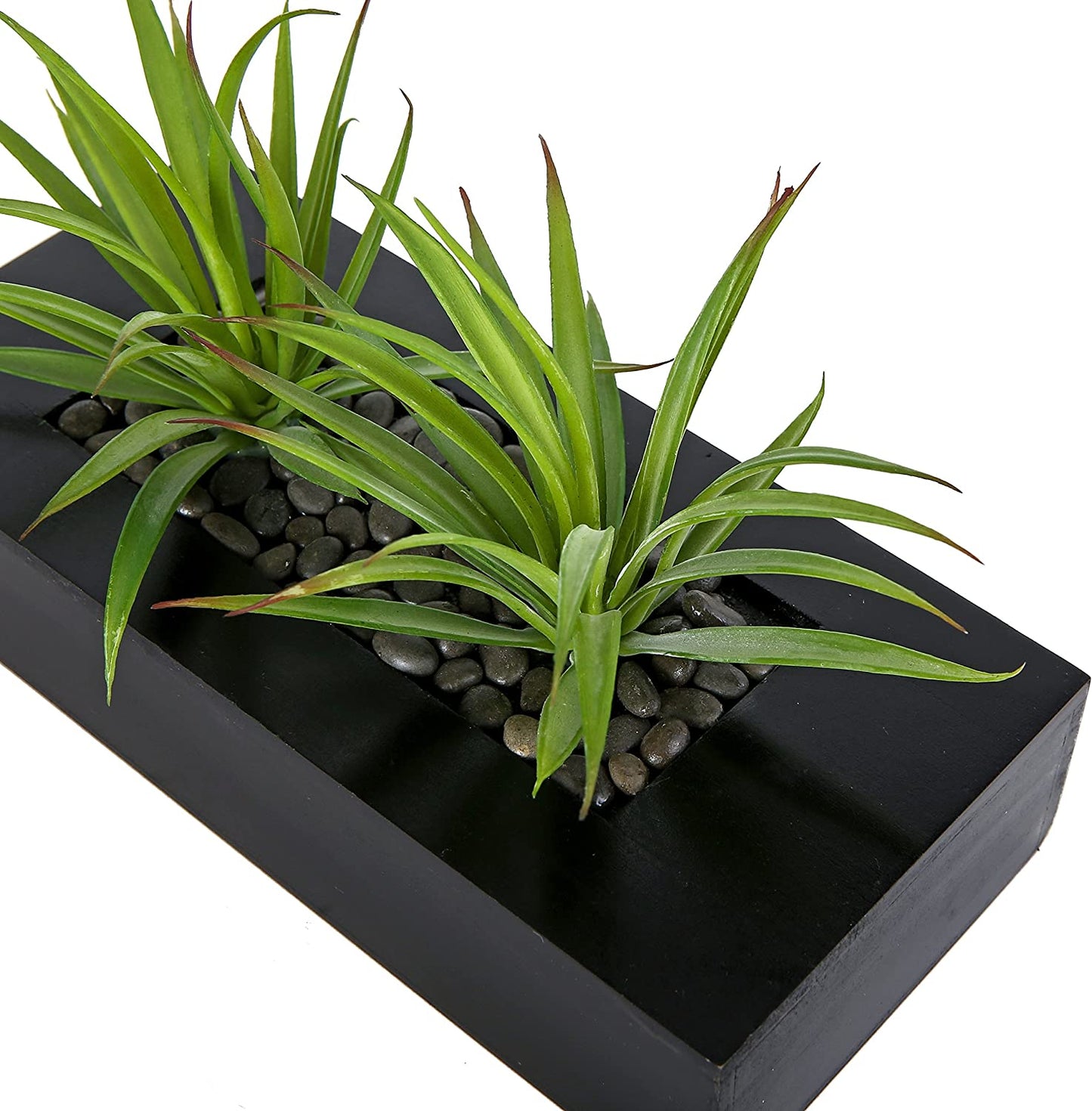 Artificial Green Grass Plants in Elegant Rectangular Planter Pot with Black Wood Finish