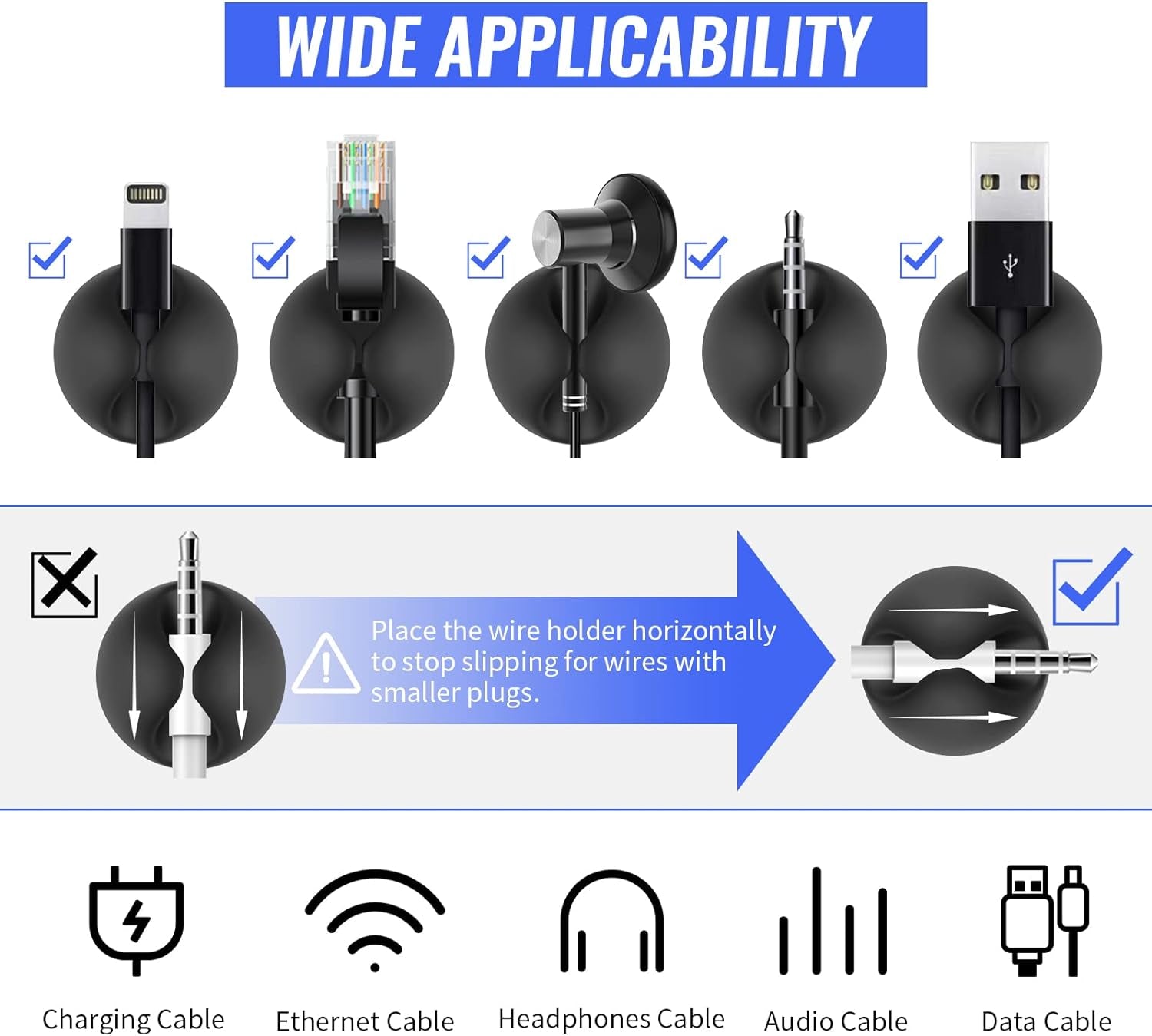 Cable Clips 16 Pack - Self Adhesive Cord Organizer for USB Charging Cables, Power Cord, Mouse Cables, Headphone Cords - Wire Management Solution (Black)