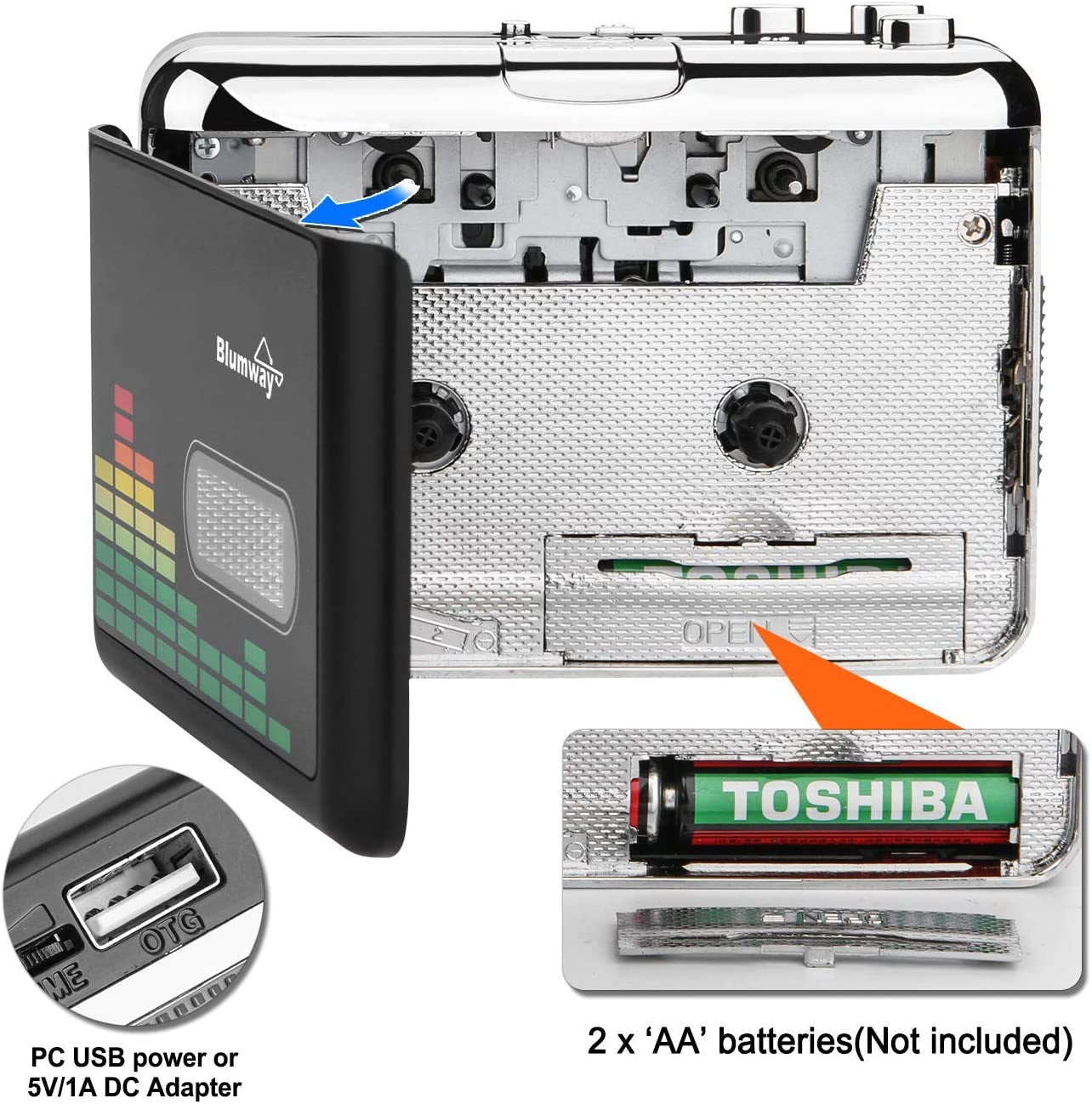Portable Walkman-Style USB Cassette to MP3 Converter - Transform Your Audio Music Cassette Tapes to Digital Format with Included Earphones, No Computer Required