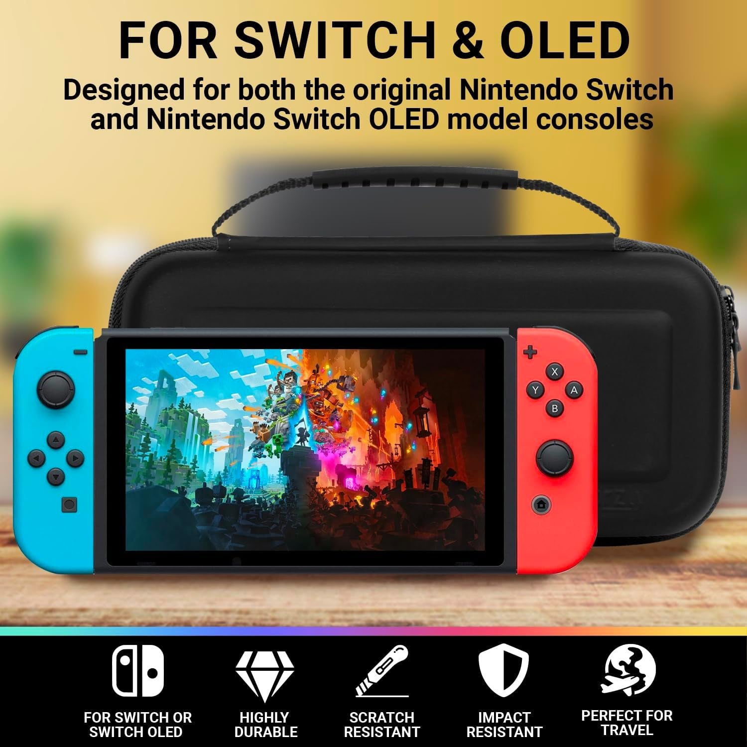 Protective Hard Portable Travel Carry Case for Nintendo Switch and New Switch OLED Console - Black