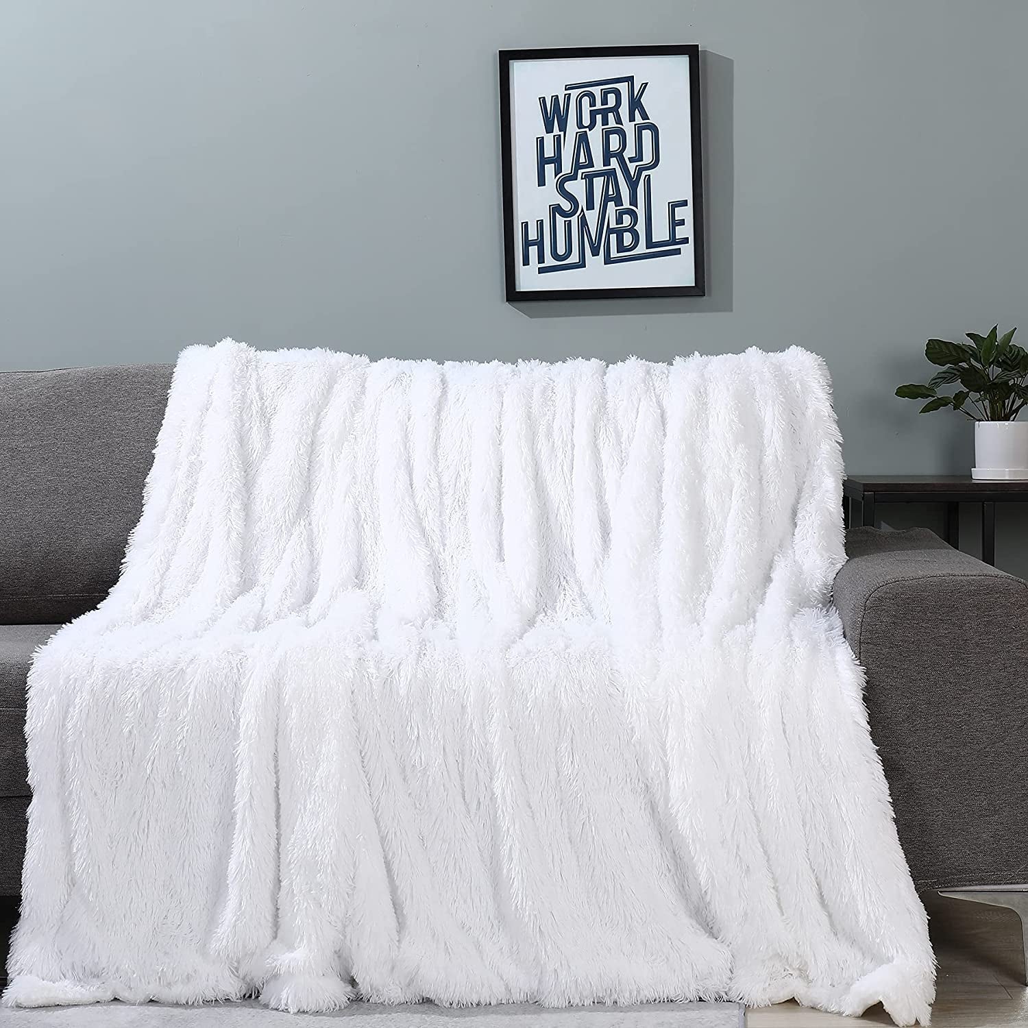 White Fluffy Throw Blanket - Perfect for Couches and Beds. This Soft Faux Fur Blanket is Comfy, Shaggy, Cozy, and Measures 50x60 inches.