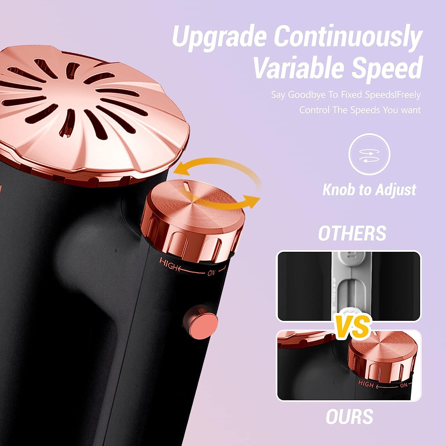 500W Ultra Power Electric Hand Mixer with Variable Speed Control - Includes 5 Stainless Steel Accessories for Baking, Dishwasher Safe - Black Rose Gold Color