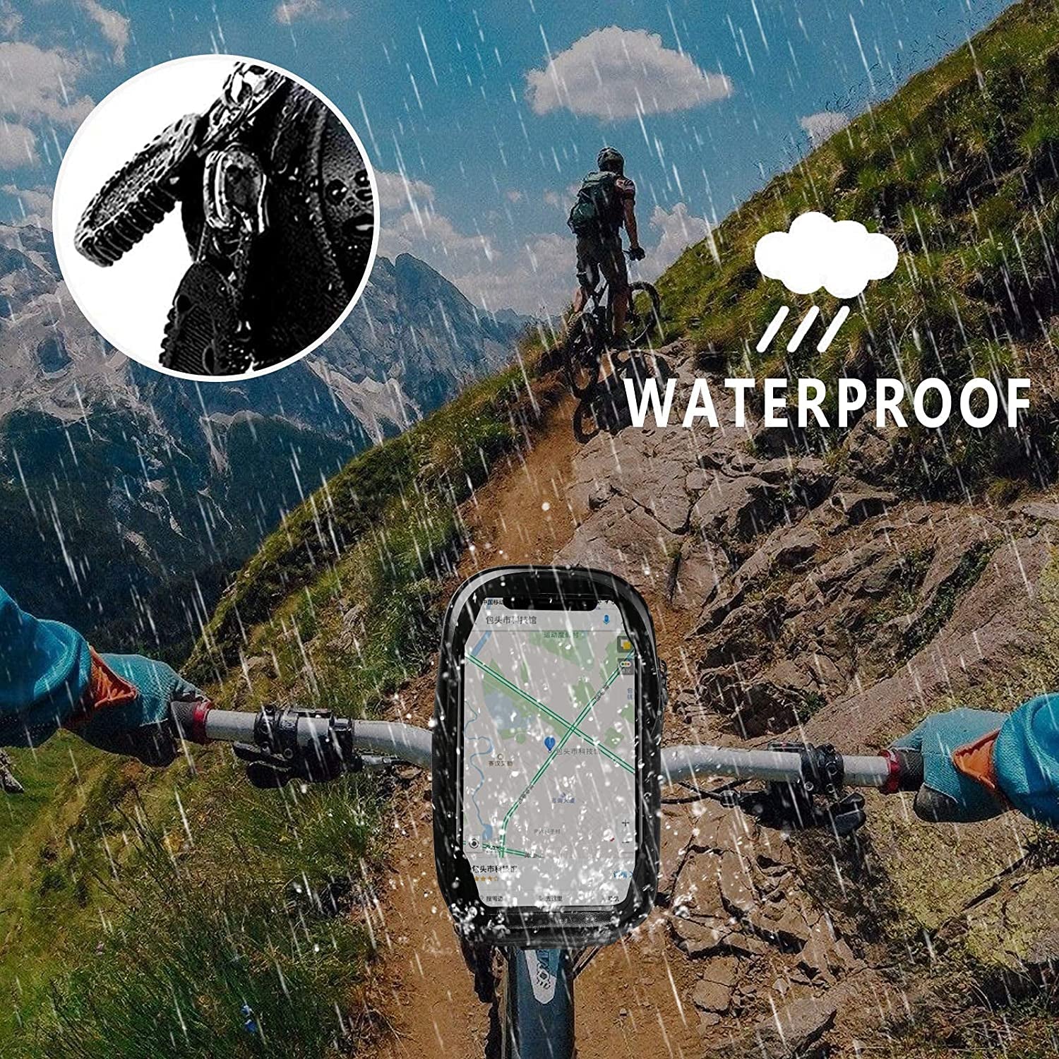 Waterproof Bike Handlebar Bag with Phone Mount Holder - Large Storage for iPhone 13, 12, 11 Pro, Xs Max, 8 Plus (6.5" and Below) - Ideal for Mountain & Road Cycling - Sensitive Touch Screen - Front Frame Top Tube Handlebar Bags - Accessories Pouch