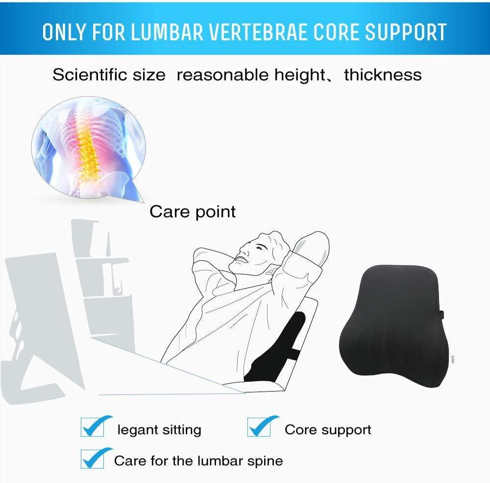 Ergonomic Memory Foam Lumbar Support Pillow with Breathable Mesh - Suitable for Car Seats, Office Sofas, and Plane Travel (Black Waist Cushion)