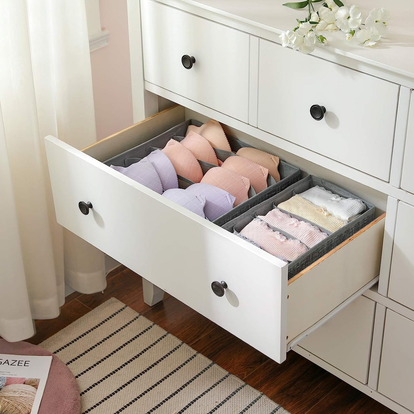 Set of 4 Collapsible Drawer Organizers: Ideal for organizing Bras, Underwear, and Socks. 