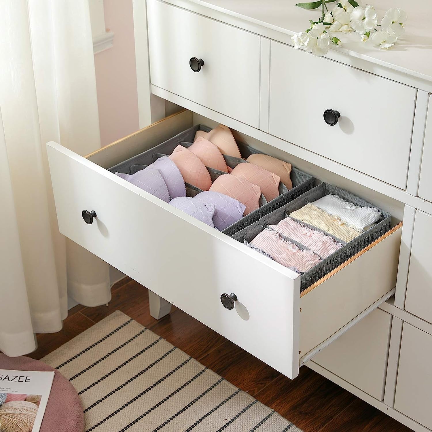 Set of 4 Collapsible Drawer Organizers: Ideal for organizing Bras, Underwear, and Socks. 