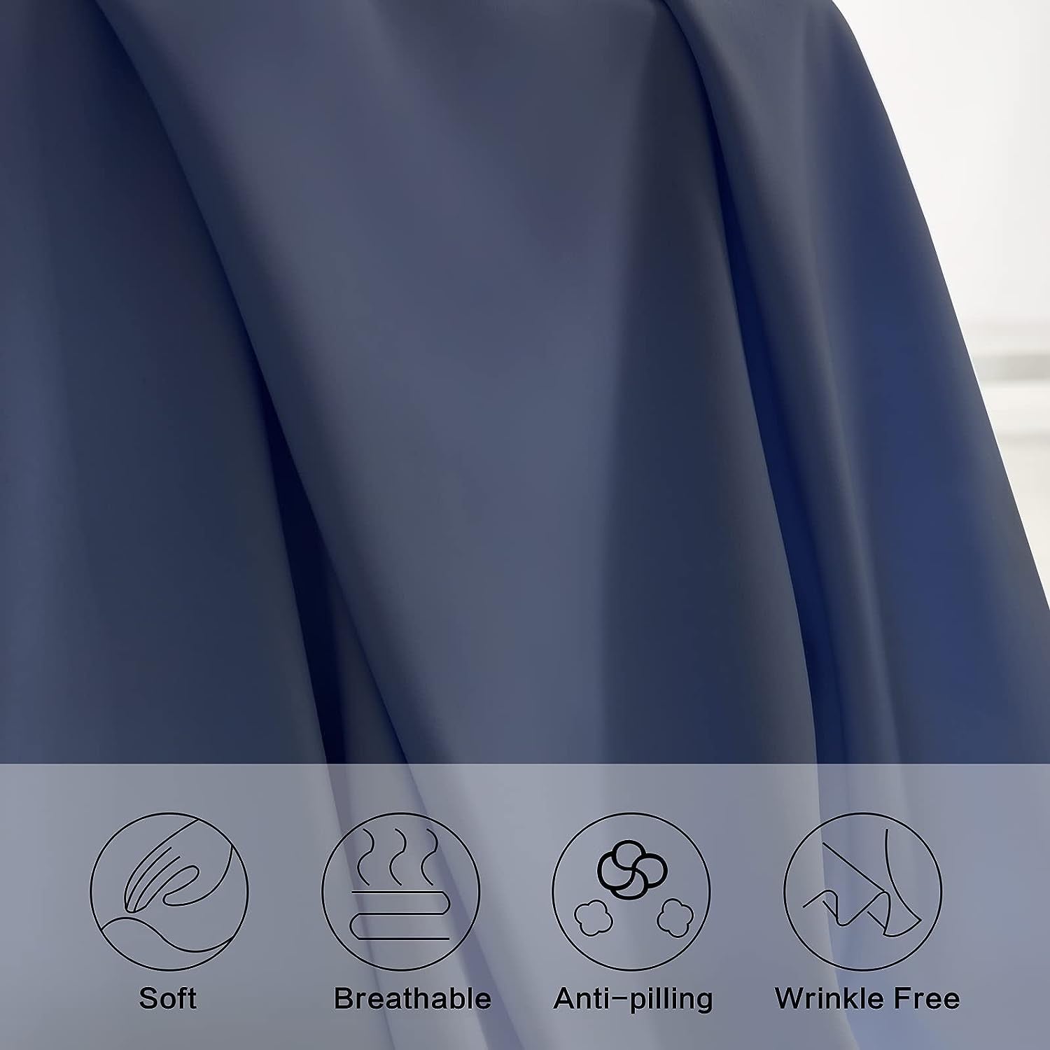 Queen Size Bed Sheets Set - Includes 1 Flat Sheet, 1 Fitted Sheet with a 16-Inch Deep Pocket, and 2 Pillowcases. Made from Super Soft Microfiber with a 1800 Thread Count. These Beddings are Wrinkle-Free and Resistant to Shrinkage. Color: Navy Blue.