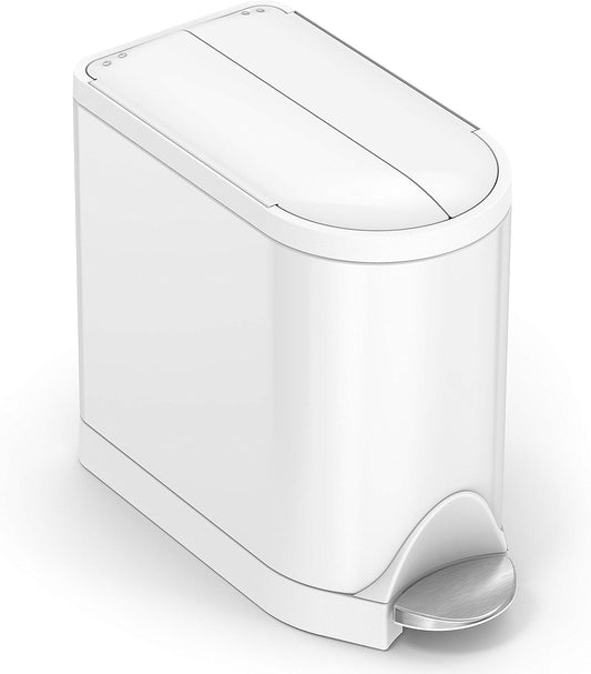 10L / 2.6 Gallon White Steel Butterfly Lid Bathroom Step Trash Can