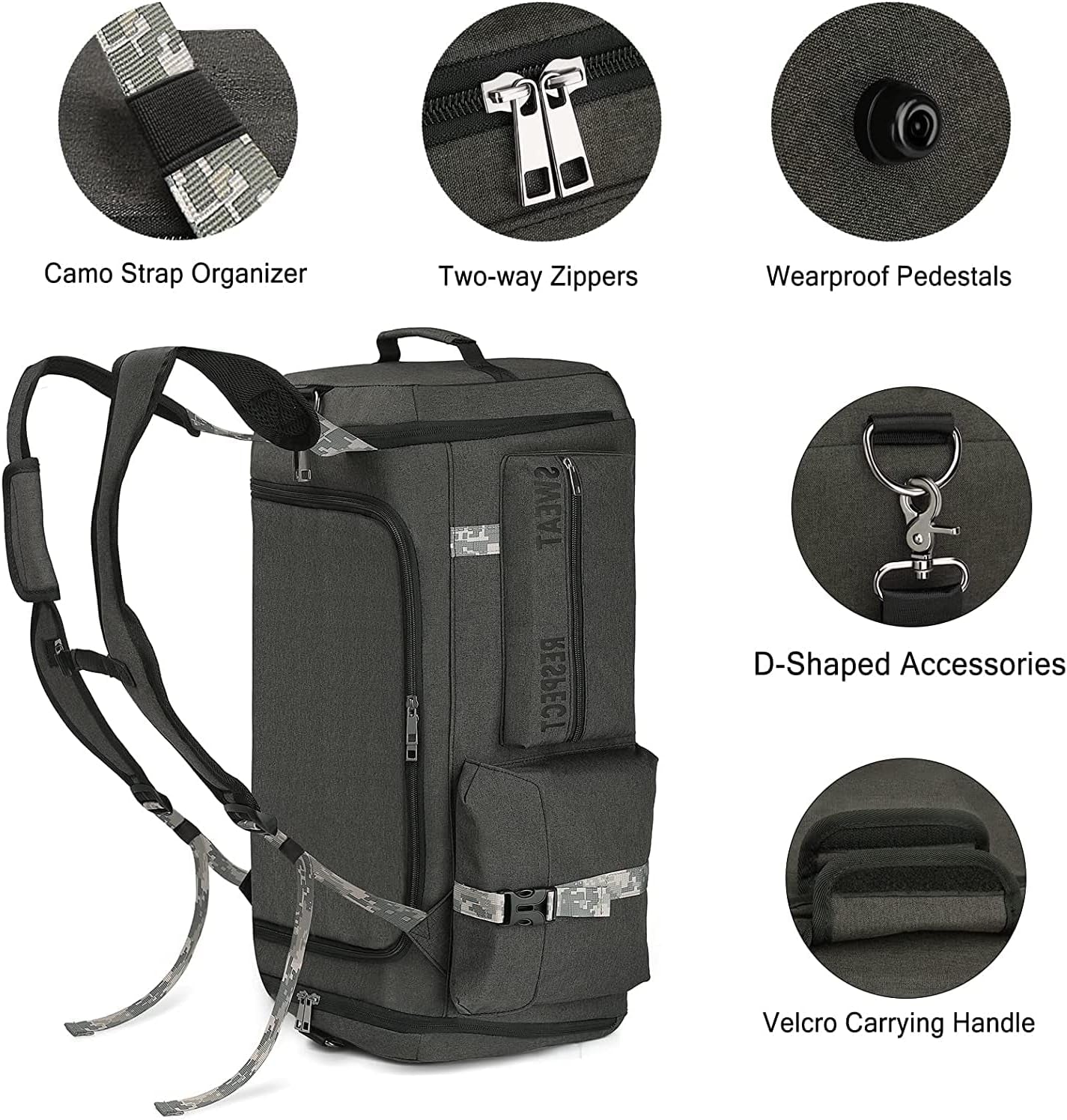 Sports Duffle Bag Backpack - Large Gym Bag for Men - Includes Shoe Compartment and Wet Pocket - Ideal for Travel and Sports Activities.