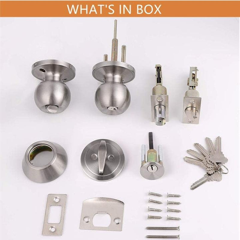 Entry Door Knob and Deadbolt Lock Set - Includes 3 Sets of Handlesets with Single Cylinder Deadbolts Keyed Alike. Suitable for Right or Left-Handed Doors, for both Exterior and Interior Use.
