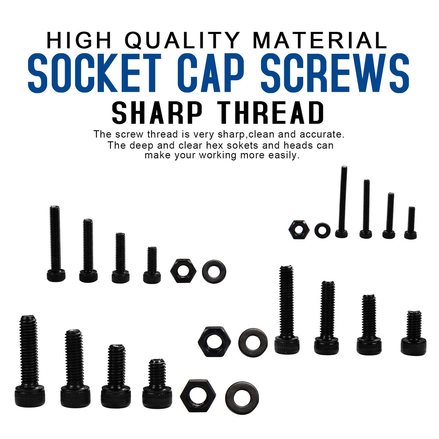 Alloy and Carbon Steel Screws Assortment Kit: 1060pcs of M2, M3, M4, and M5 Hex Socket Cap Screws and Nuts