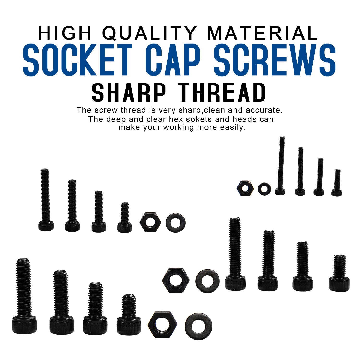 Alloy and Carbon Steel Screws Assortment Kit: 1060pcs of M2, M3, M4, and M5 Hex Socket Cap Screws and Nuts