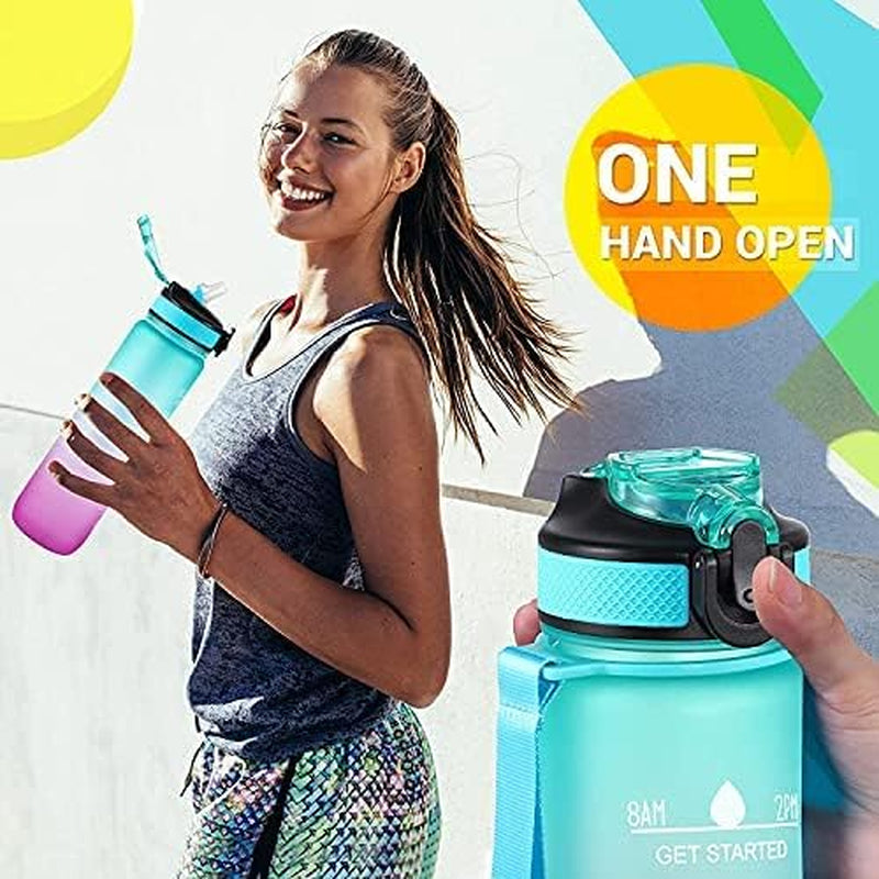 32 oz Motivational Water Bottle with Straw - BPA-Free Tritan Travel Bottle - Wide Mouth Design - Ideal for Sports, Fitness, Hiking, Workouts, and Gym - 1 Liter Capacity - Vibrant Blue Color.