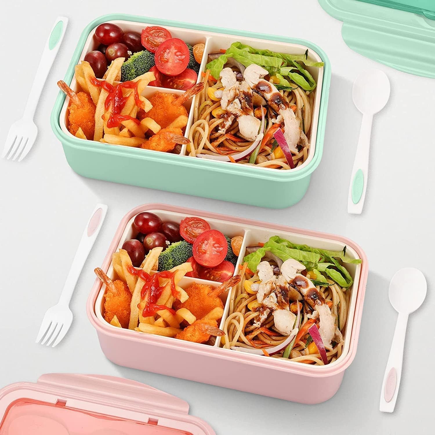 Bento Lunch Boxes for Adults and Kids - 1100 ML Capacity - Includes Spoon & Fork - Durable and Leak-Proof Design for On-The-Go Meals - Made from BPA-Free and Food-Safe Materials - Pink Color.