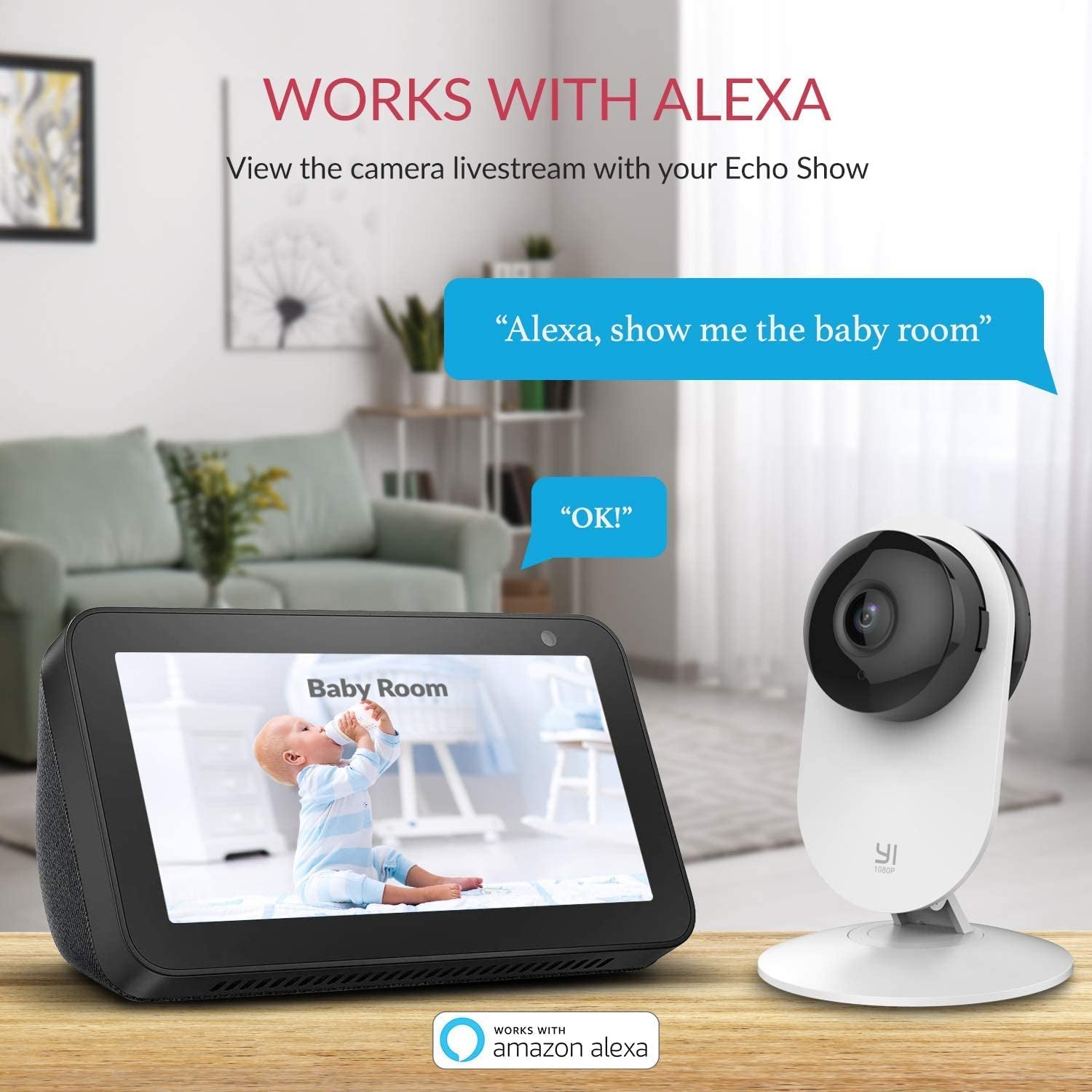 Home Security Camera: 1080p WiFi IP Indoor Surveillance Camera with Night Vision, Smartphone App, Pet Monitoring, Compatible with Alexa and Google Assistant